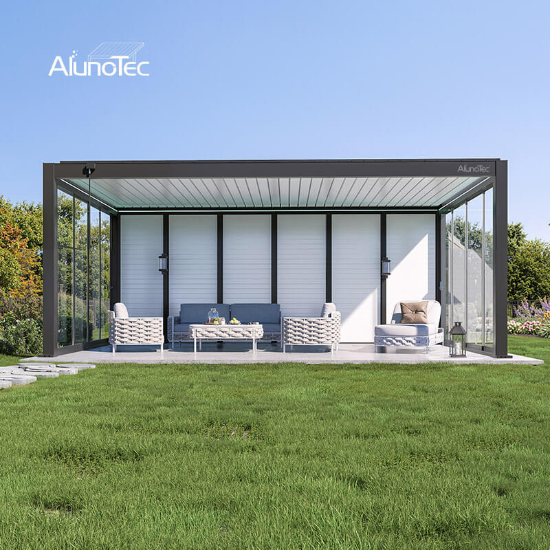 AlunoTec Custom Enclosed Patio Builders Aluminum Adjustable Louvered Pergola 