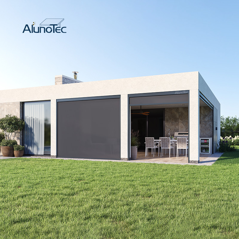 AlunoTec Fire-Retardant FabricHeavy Duty Windproof Zip Screen Wind Rated Patio Blinds Hurricane Grade Zipped Bilnds