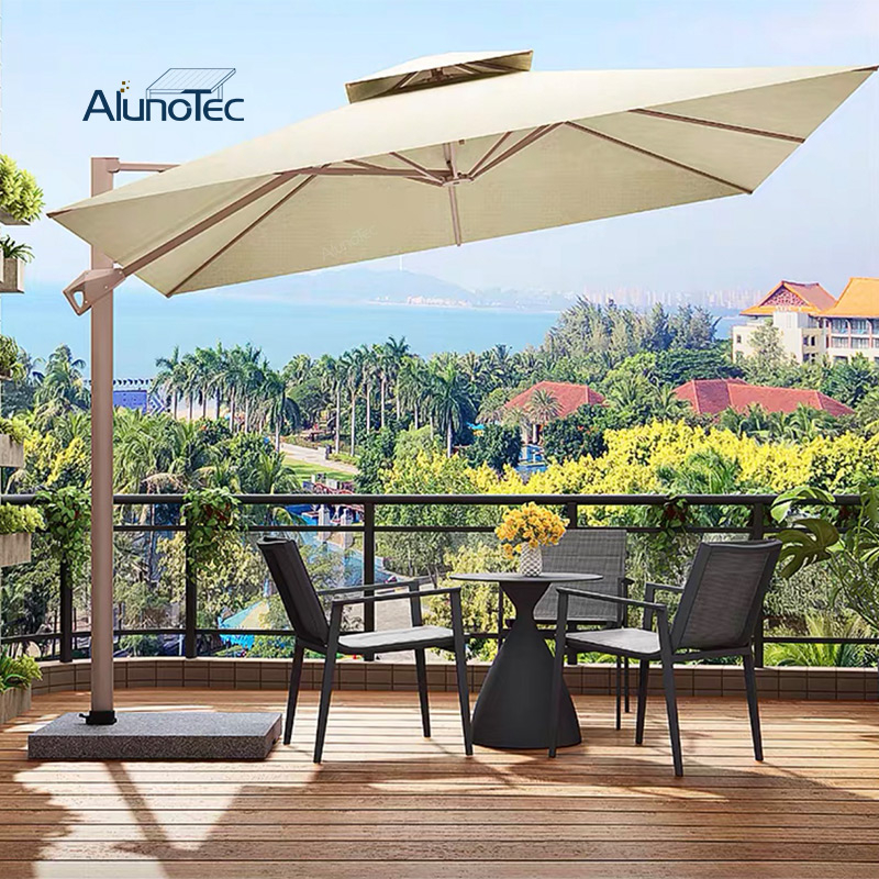 AlunoTec New Square 2.5x2.5m 3x3m Outdoor Patio Roman Cantilever 360° Rotation Garden Umbrella
