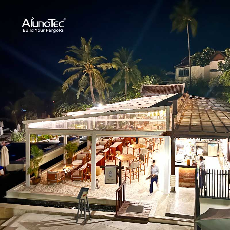 AlunoTec Large Outdoor Restaurant 12 Meters Motorized Sun Shade Waterproof Folding Retractable Awning 