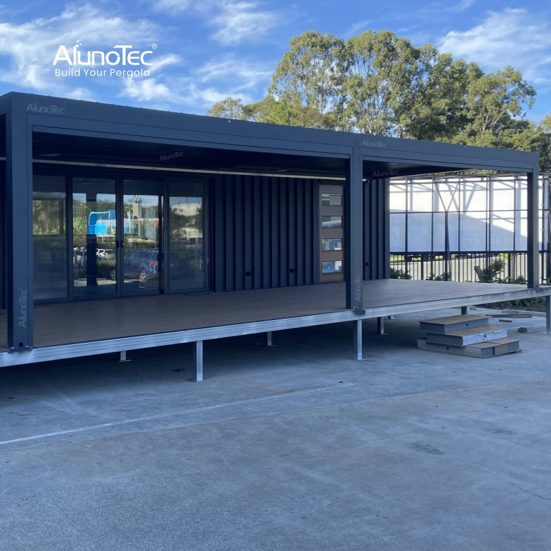 AlunoTec 3.8mx4.5m Shipping Container Prefabricated Home Container House Front Side Extention Room Pergola with Zip Screen