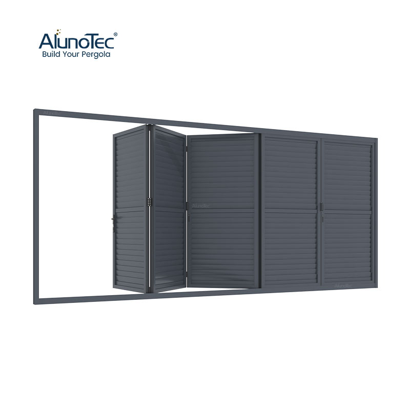 AlunoTec Wood Black Privacy Rainproof Balcony Louvered Panel Outdoor Bifold Shutters Blinds 