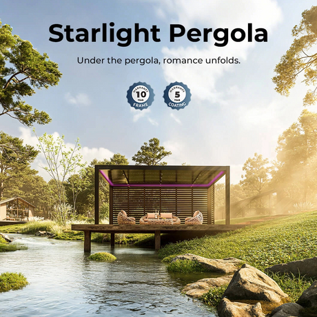 AlunoTec New 6X3.5M Custom Size 6063 T5 Freestanding Fixed Arched Roof Starlight Pergola