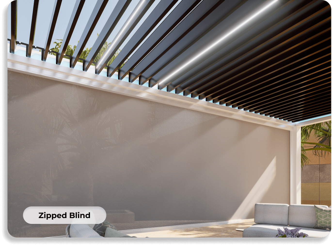 Pergola with zipped blind