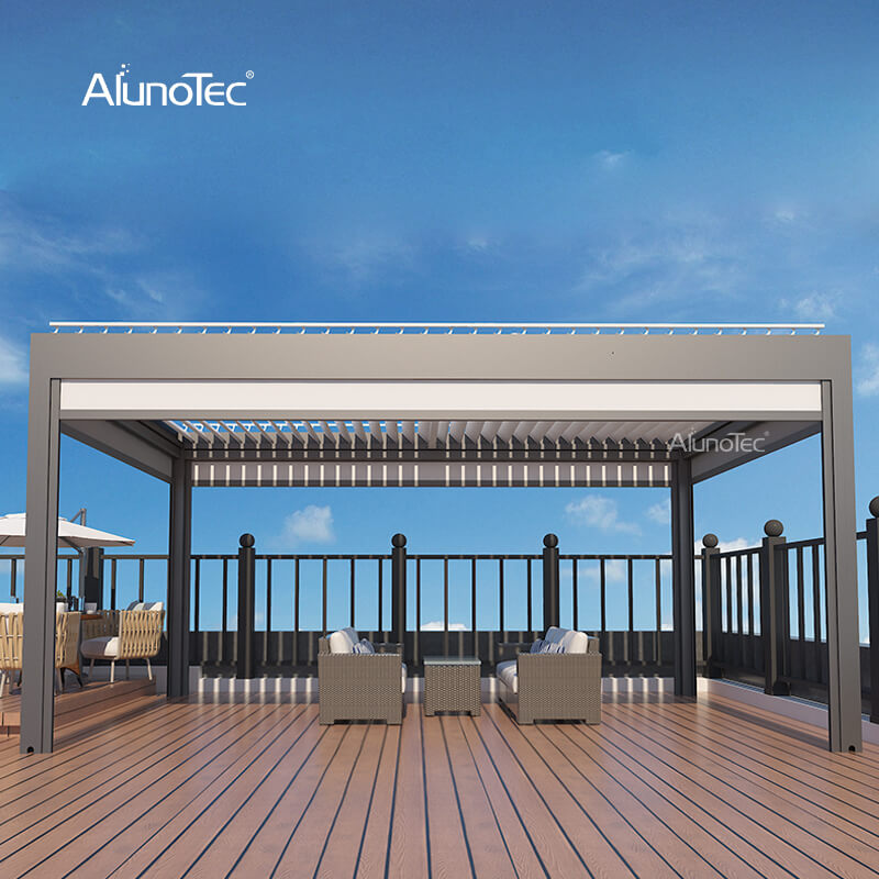AlunoTec Outdoor Living Spaces Customized Sized Deck Louvered Pergola with Side Screen