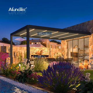 AlunoTec Customized Outdoor Waterproof Garden Gazebo Louver Pergola Cover with Led Light