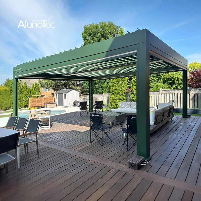 AlunoTec Canada Custom 5x6M Green Motorized Pergolas Screens Shades Louvered Aluminum Four Seasons Pergola