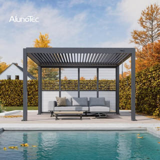 AlunoTec 10x10 Fall Patio Deck Home Commercial Aluminium Pergola Motorized Outdoor Shades