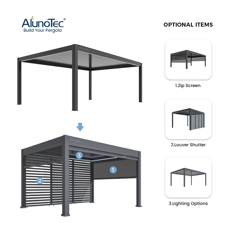 AlunoTec 3x4 3X6 4x6M Gray Purgola Roof Patio Shade Closer Outdoor Gym Pergola 