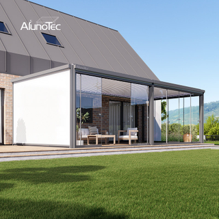 AlunoTec Modern Large Louvered Pergola Attached House Rain And Weatherproof Louvred Roof