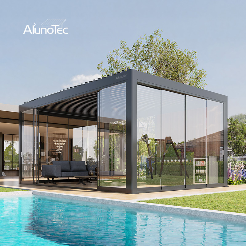 AlunoTec 3x5m 10x14 Custom Motorized Louver Pergola with Retractable Roof