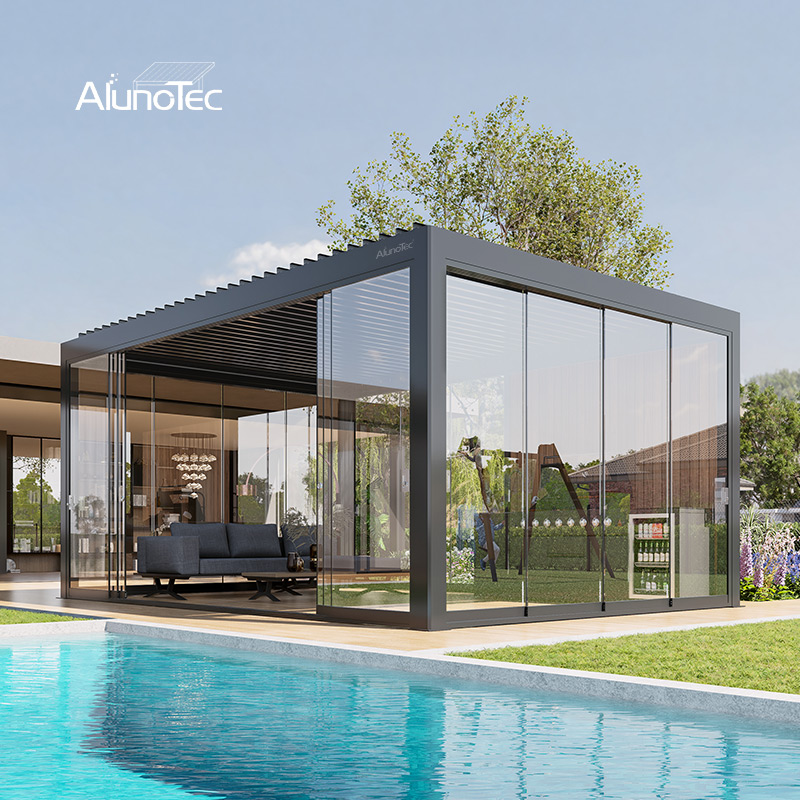 AlunoTec 3x5m 10x14 Custom Motorized Louver Pergola with Retractable Roof