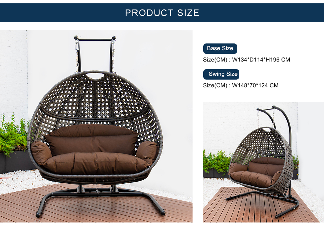 Outdoor rattan wicker seat hanging egg swing chair with metal stand mail packaging (2)