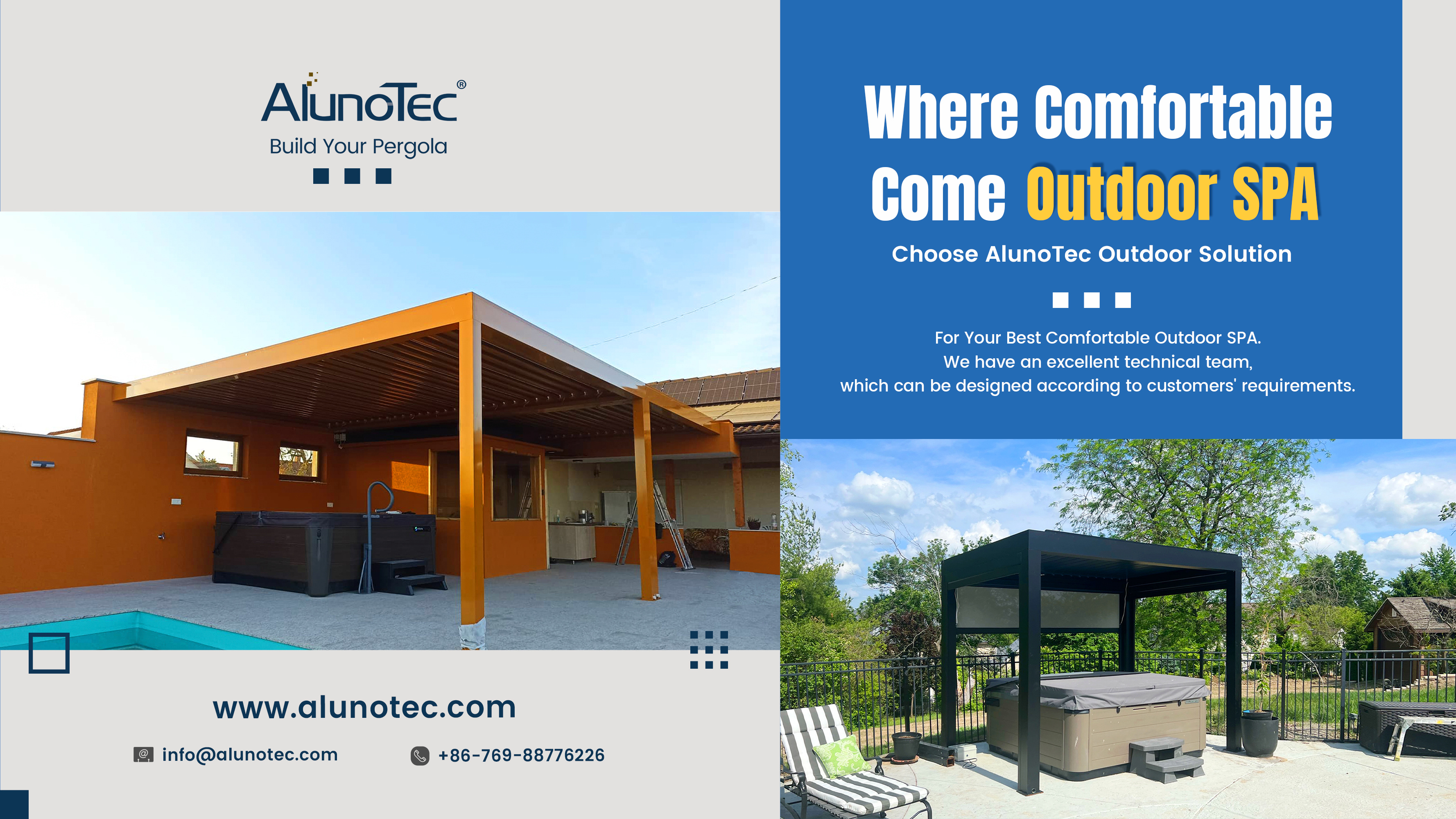 Where Comfortable, Come Outdoor SPA. Choose AlunoTec Outdoor Solution for Your Best Comfortable Outdoor SPA.