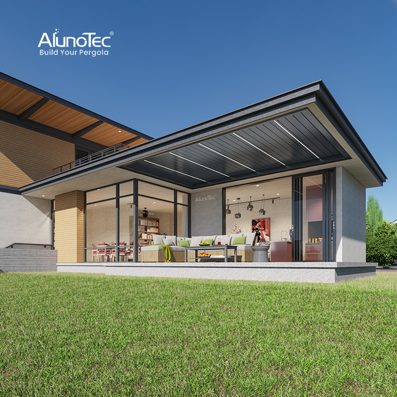 AlunoTec APP Control Fit into Existing Structure Grey Aluminum Pergola with Roof