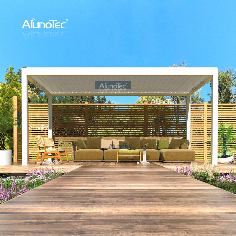 AlunoTec 10mx12m Louvered Roof Covered Patio Louvered Pergola Price Outside Shade with Glass Door