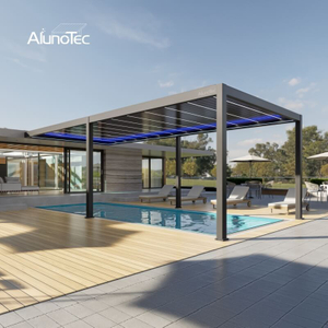 AlunoTec 4x10m 13'x33' Wall Mounted Louvered Swimming Shade Poolside Pergola