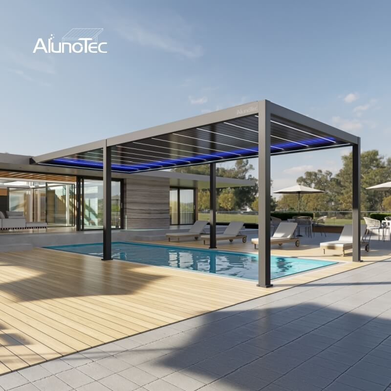 AlunoTec 4x10m 13'x33' Wall Mounted Louvered Swimming Shade Poolside Pergola