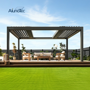 AlunoTec New 4x6m Custom Sunroom Freestanding Pergola with Full Retractable Louvered Roof