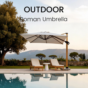 AlunoTec Wind Resistant Outdoor Sunshade Garden Patio Parasols Roman Beach Folding Cantilever Hanging Umbrella
