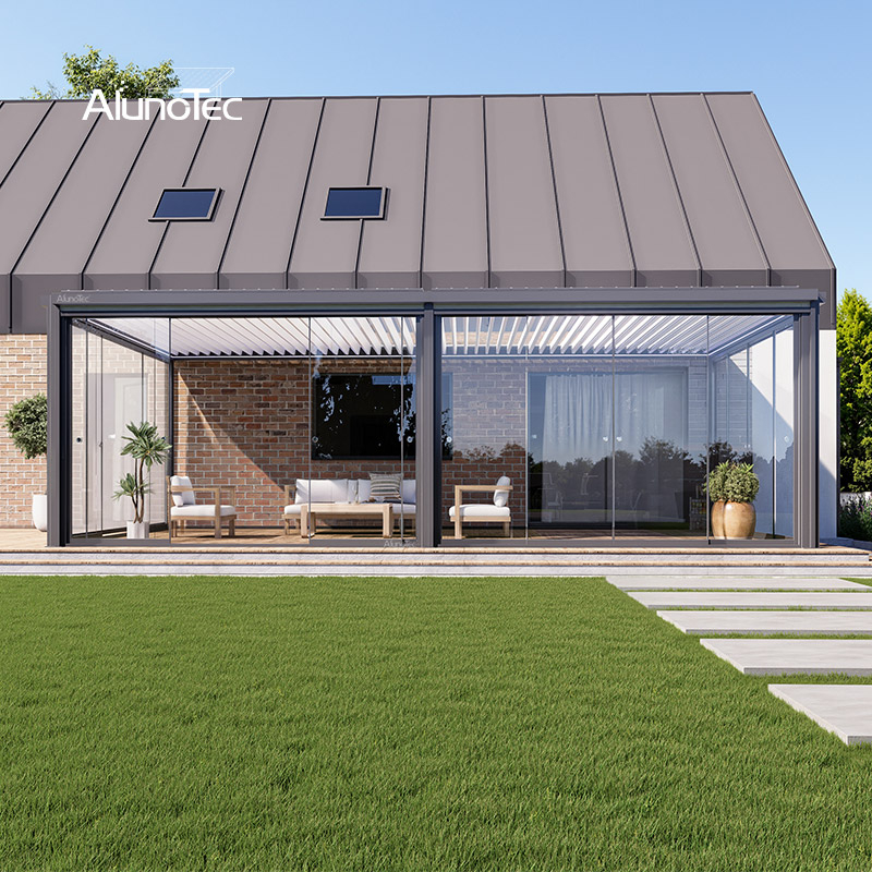 AlunoTec Modern Large Louvered Pergola Attached House Rain And Weatherproof Louvred Roof