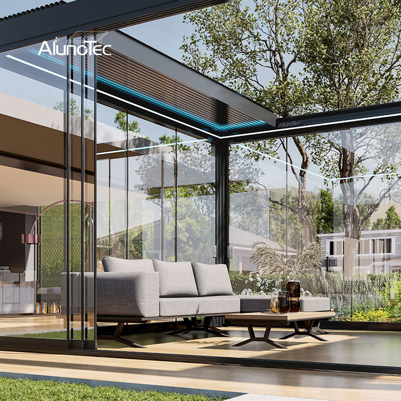 AlunoTec 3x5m 10x14 Custom Motorized Louver Pergola with Retractable Roof