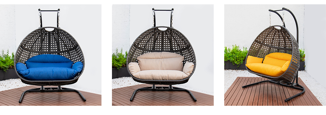 Outdoor rattan wicker seat hanging egg swing chair with metal stand mail packaging (3)