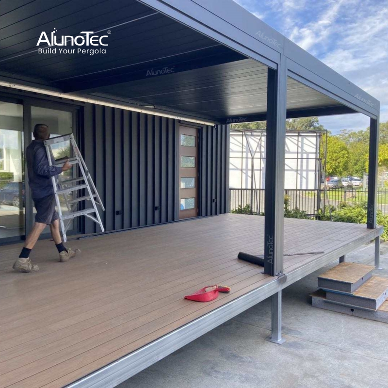 AlunoTec 3.8mx4.5m Shipping Container Prefabricated Home Container House Front Side Extention Room Pergola with Zip Screen