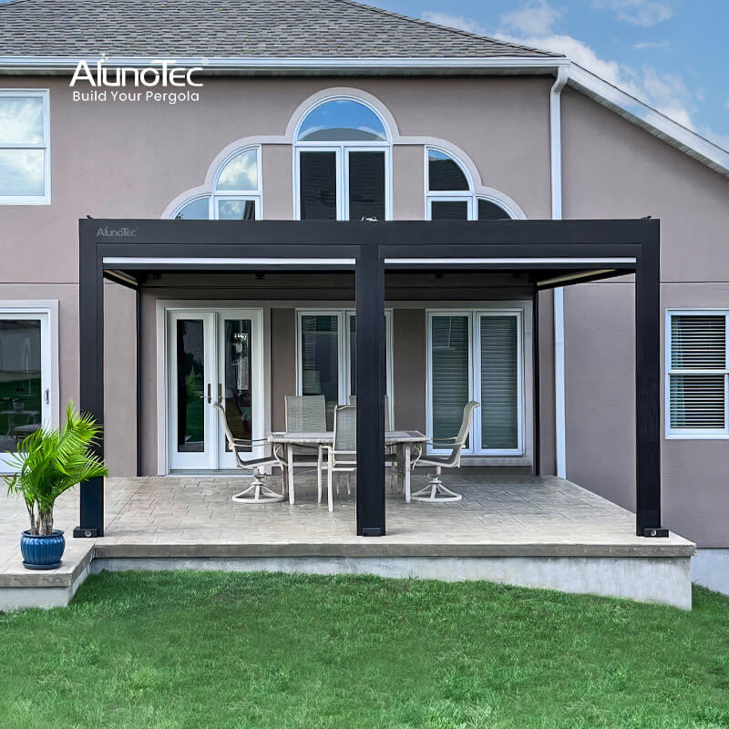 AlunoTec 4.5x5m Custom Covered Patio Backyard Electric Waterproof Wall Mounted Black Pergola