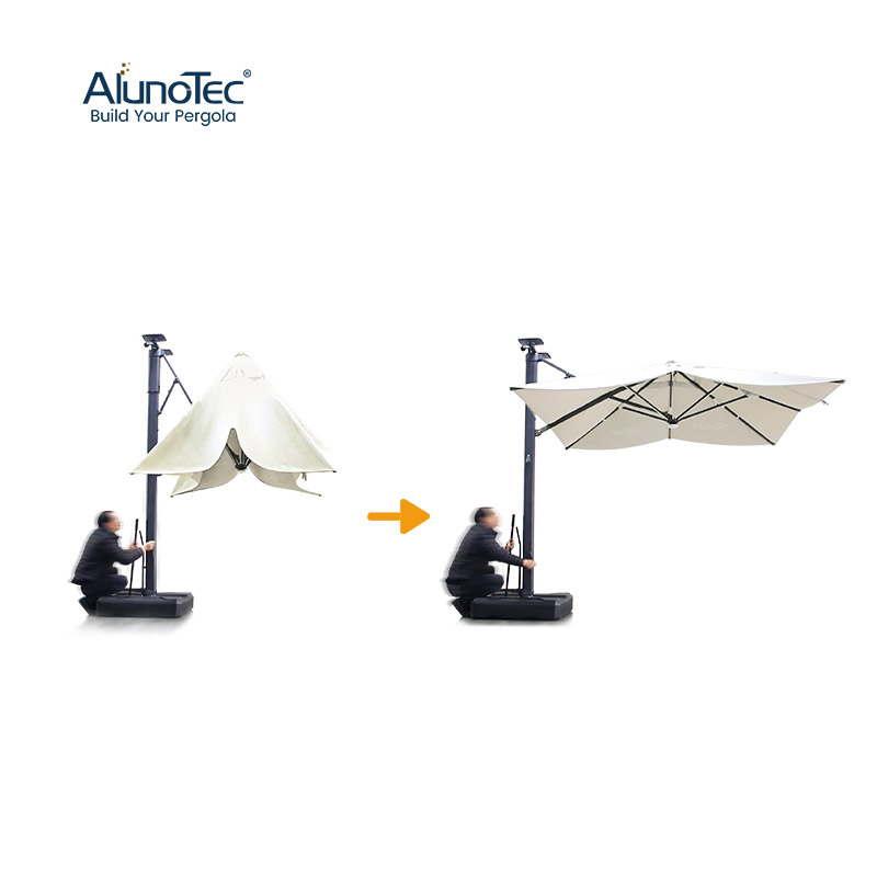 AlunoTec 3x3m Electric Manual Control Integrated Solar-powered Umbrella with Tri-colour Adjustable Light