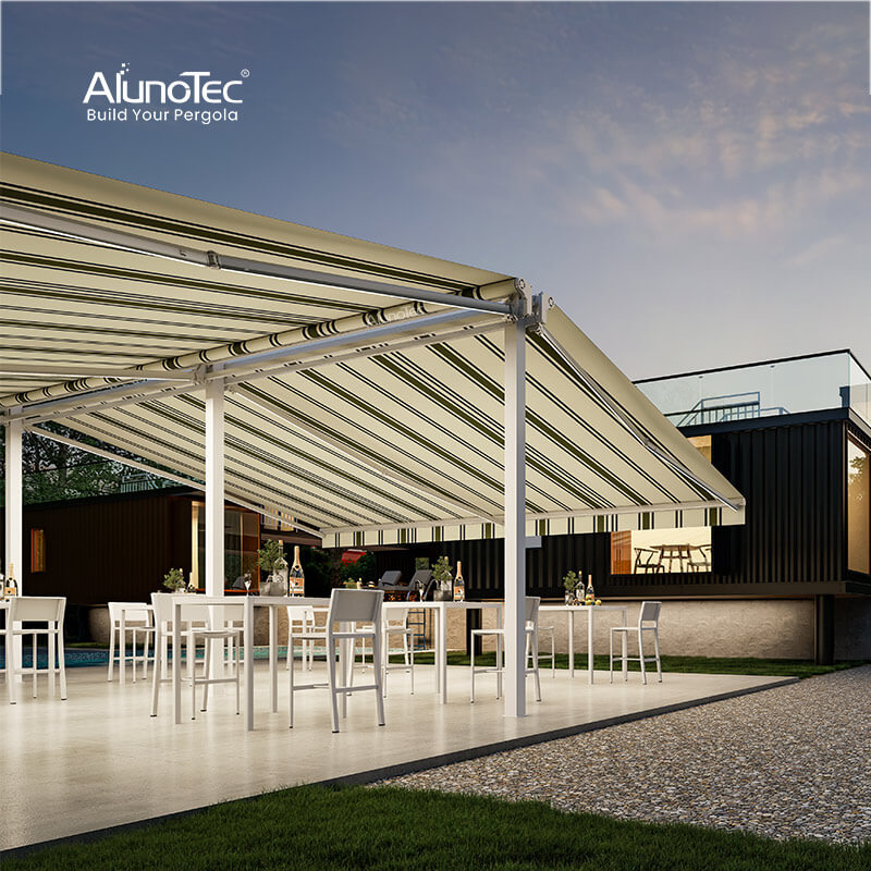 AlunoTec Outdoor Restaurant Sunshade Patio Cover Aluminium Waterproof Motorized Cassette Retractable Awning 