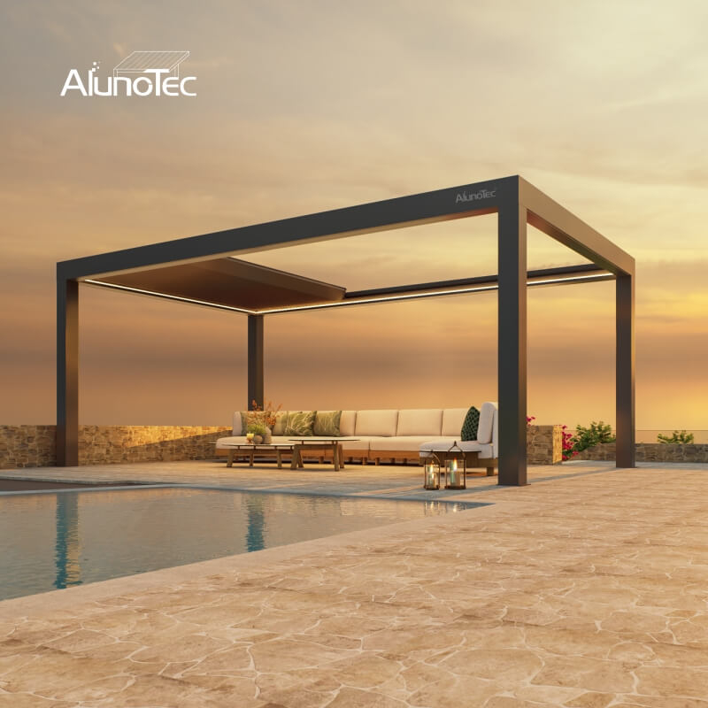 AlunoTec Four Seasons Modern Aluminum Louvered Roof System Motorized Pergola with Retractable Roof