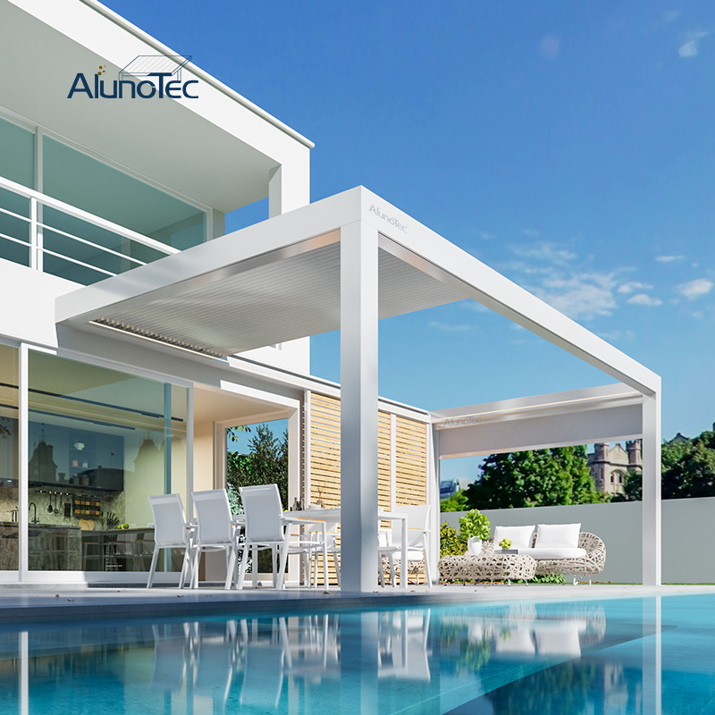 AlunoTec Modern Garden Backyard Glass Outdoor Living Room Enclosure Retractable Pergola