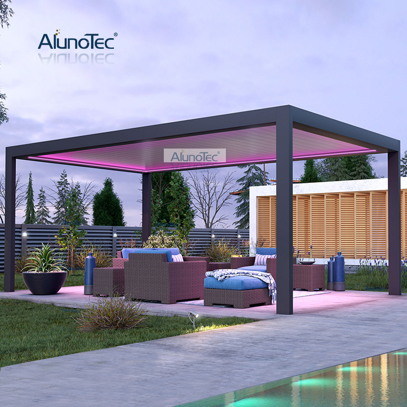 AlunoTec Morden Design Opening Pool Roof System Gazebo Aluminum Automatic Pergola For Backyard