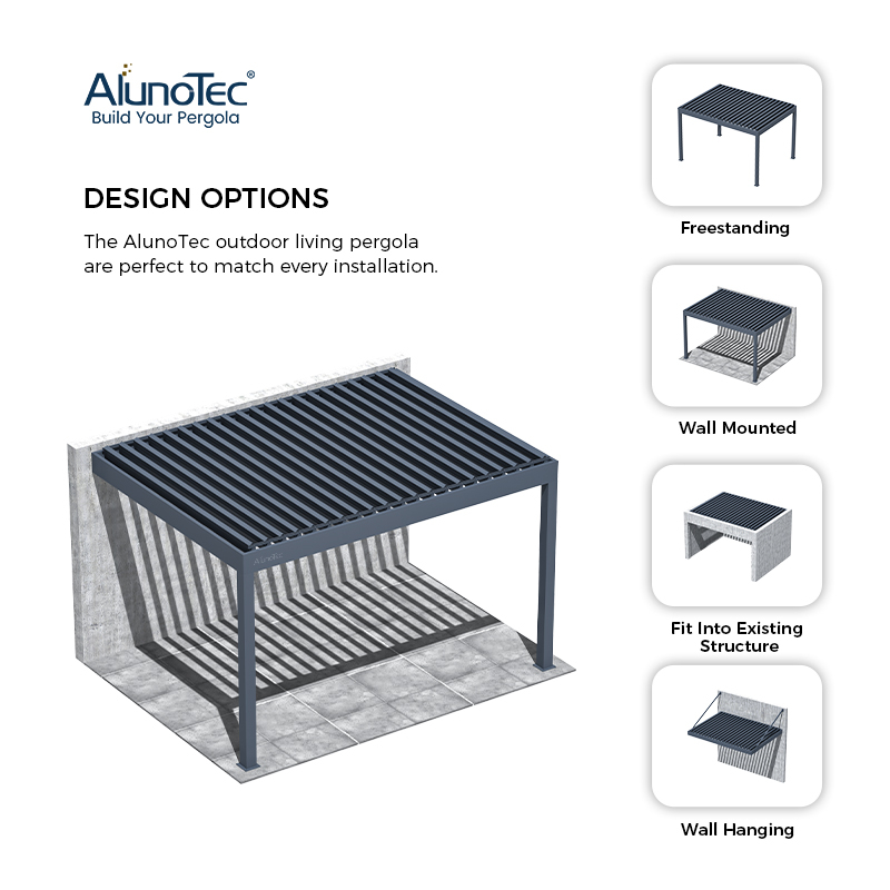 AlunoTec 4x8M Patio Outdoor House Metal Wind Resistant Pavilion Vergola Gazebo Aluminium Pergolas 