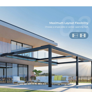 AlunoTec New Pergo-R600 Custom Motorized Panoramic Sky Opening Retractable Louver Pergola