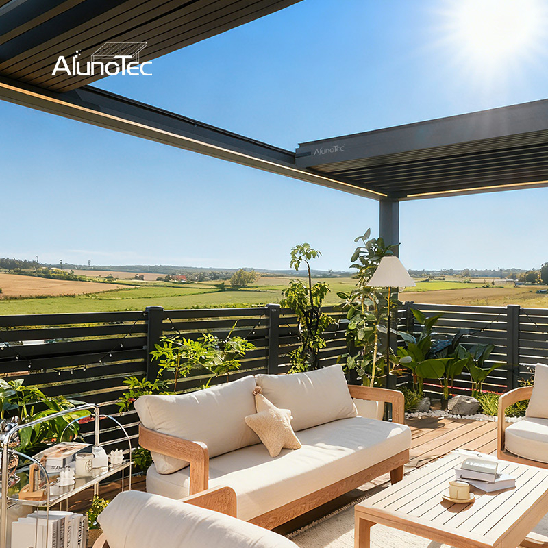 AlunoTec New 4x6m Custom Sunroom Freestanding Pergola with Full Retractable Louvered Roof