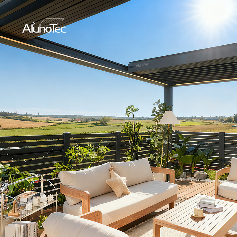 AlunoTec New 4x6m Custom Sunroom Freestanding Pergola with Full Retractable Louvered Roof