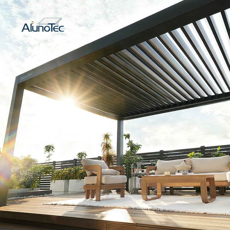 AlunoTec New 4x6m Custom Sunroom Freestanding Pergola with Full Retractable Louvered Roof
