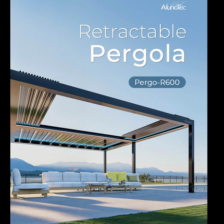 AlunoTec New Pergo-R600 Custom Motorized Panoramic Sky Opening Retractable Louver Pergola