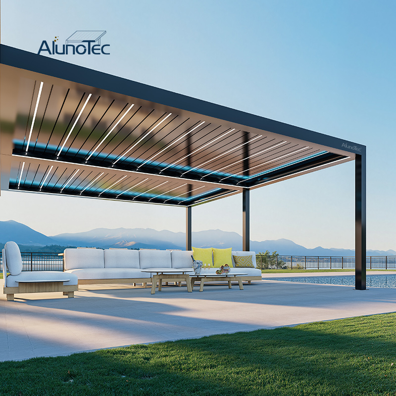 AlunoTec New Pergo-R600 Custom Motorized Panoramic Sky Opening Retractable Louver Pergola