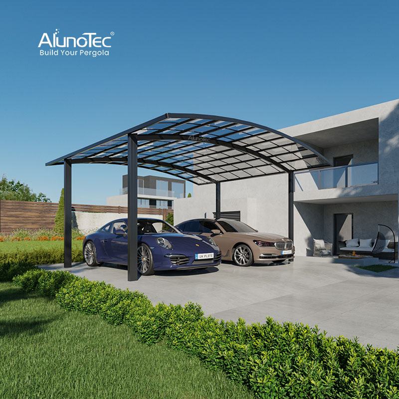 AlunoTec Rain Sun Protection Aluminum Polycarbonate Roof Double Carport for Outdoor