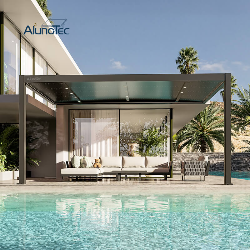 AlunoTec New 6X3.5M Custom Size 6063 T5 Freestanding Fixed Arched Roof Starlight Pergola