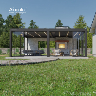 AlunoTec 16x16 10x20 Automatic Aluminum Patio Covers Louvered Pergola with Fireplace