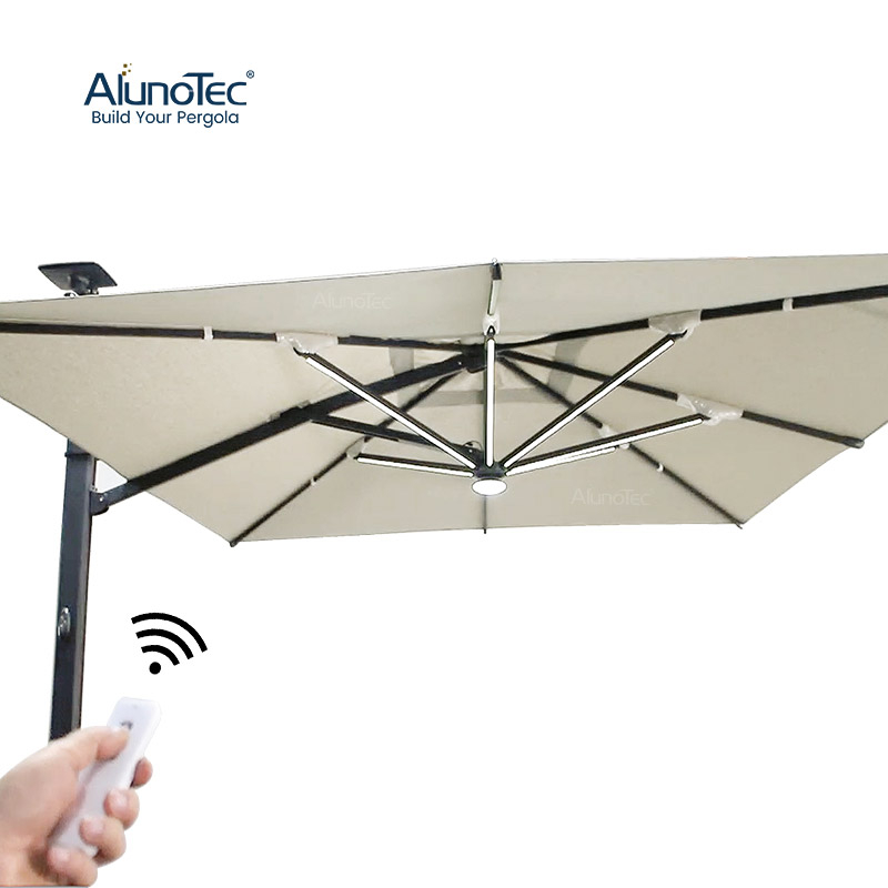 AlunoTec 3x3m Electric Manual Control Integrated Solar-powered Umbrella with Tri-colour Adjustable Light