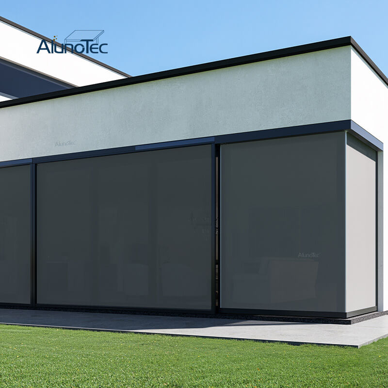 AlunoTec New Office Patio Balcony UV Protection Automatic Window Shades Pergola Solar Zip Screen 