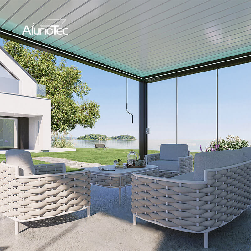 AlunoTec Custom Enclosed Patio Builders Aluminum Adjustable Louvered Pergola 