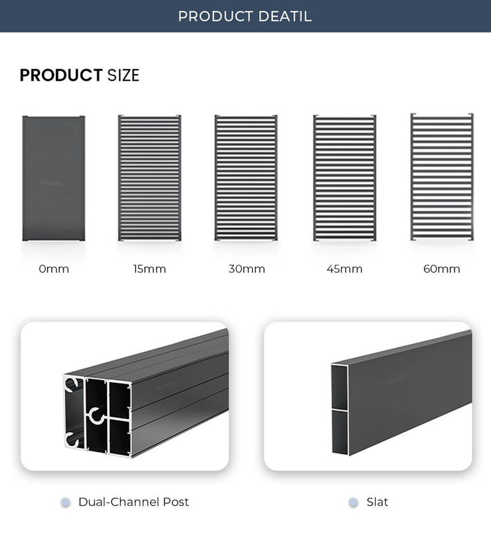 AlunoTec Custom Made Privacy Aluminum Slatted Fence Panels for Pergola Residential Commercial