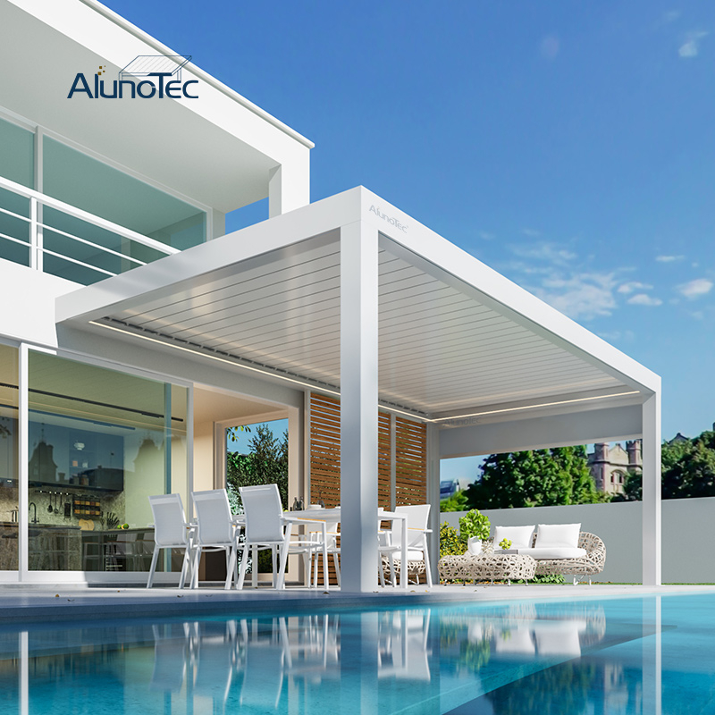 AlunoTec Modern Garden Backyard Glass Outdoor Living Room Enclosure Retractable Pergola