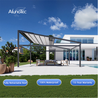 AlunoTec Any Size Fully Waterproof Sunroom Electric Patio Covers Aluminum Retractable PVC Roof